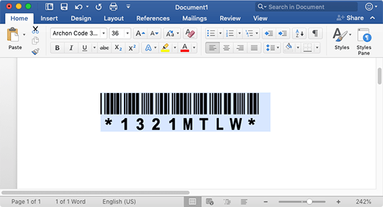 microsoft barcode font code 39
